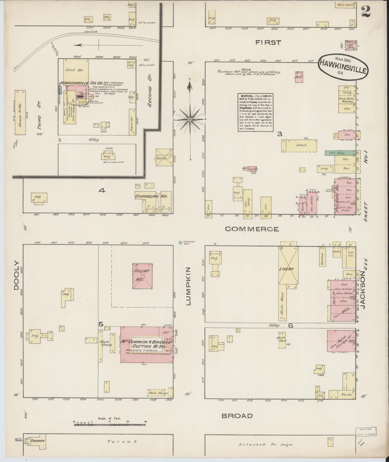 Sanborn Fire Insurance Map from Hawkinsville, Pulaski County, Georgia (1885), Sheet #0002 - Complete Map Set gallery image, historic Sanborn map, vintage wall art, Georgia Georgia