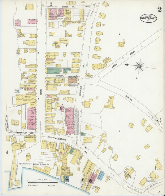 Sanborn Fire Insurance Map from Northport, Suffolk County, New York (1909), Sheet #0002 - Historic Sanborn Fire Insurance Map Print, vintage old map wall art, antique decor, genealogy gift, New York New York map