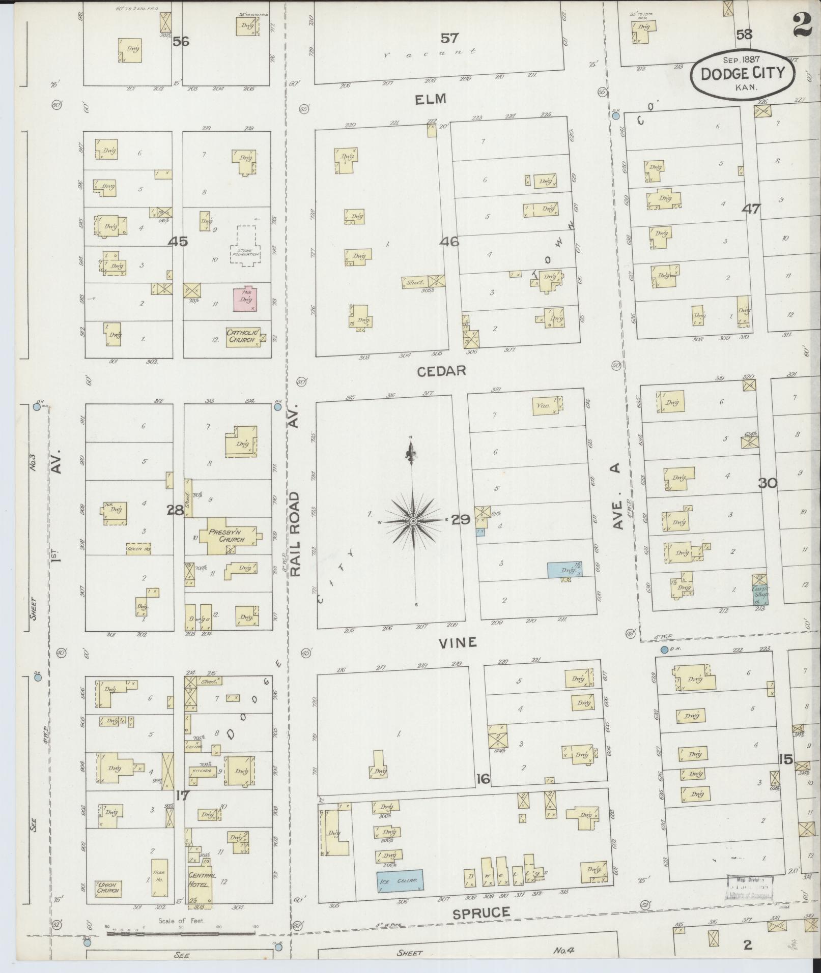 Sanborn Fire Insurance Map from Dodge City, Ford County, Kansas (1887), Sheet #0002 - Historic Sanborn Fire Insurance Map Print, vintage old map wall art, antique decor, genealogy gift, Kansas Kansas map