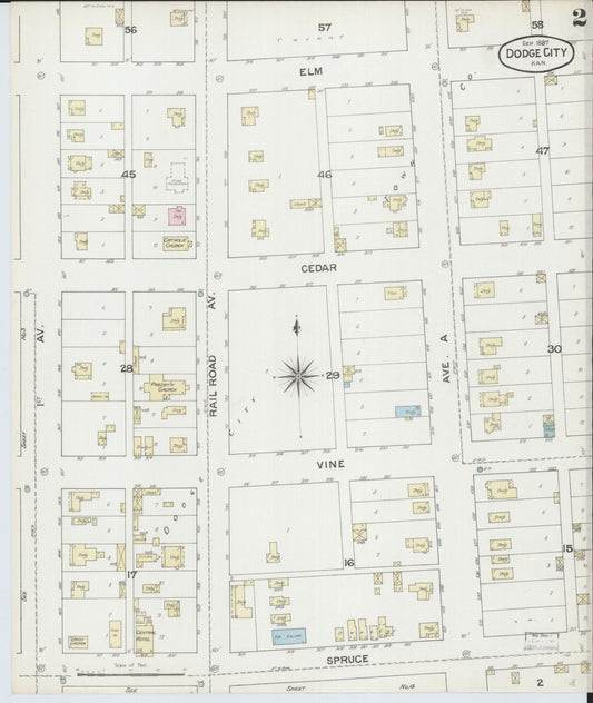 Sanborn Fire Insurance Map from Dodge City, Ford County, Kansas (1887), Sheet #0002 - Historic Sanborn Fire Insurance Map Print, vintage old map wall art, antique decor, genealogy gift, Kansas Kansas map