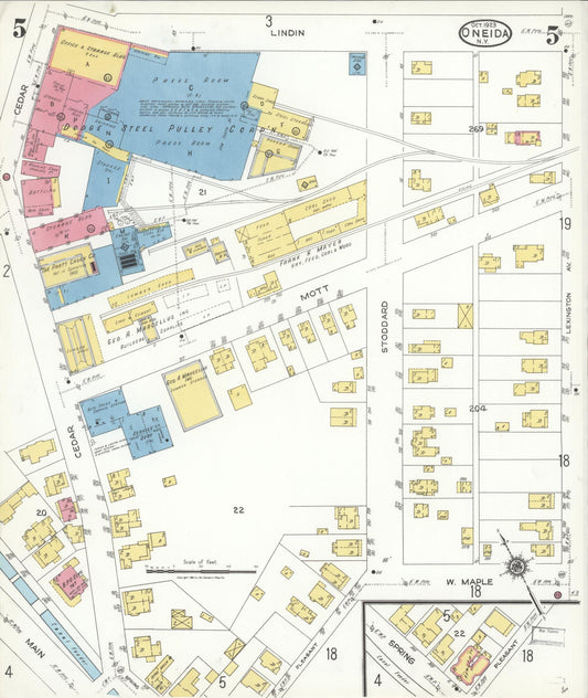 Sanborn Fire Insurance Map from Oneida, Madison County, New York (1923), Sheet #0005 - Historic Sanborn Fire Insurance Map Print, vintage old map wall art, antique decor, genealogy gift, New York New York map