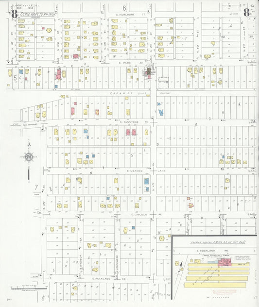 Sanborn Fire Insurance Map from Libertyville, Lake County, Illinois (1933), Sheet #0008 - Historic Sanborn Fire Insurance Map Print, vintage old map wall art, antique decor, genealogy gift, Illinois Illinois map