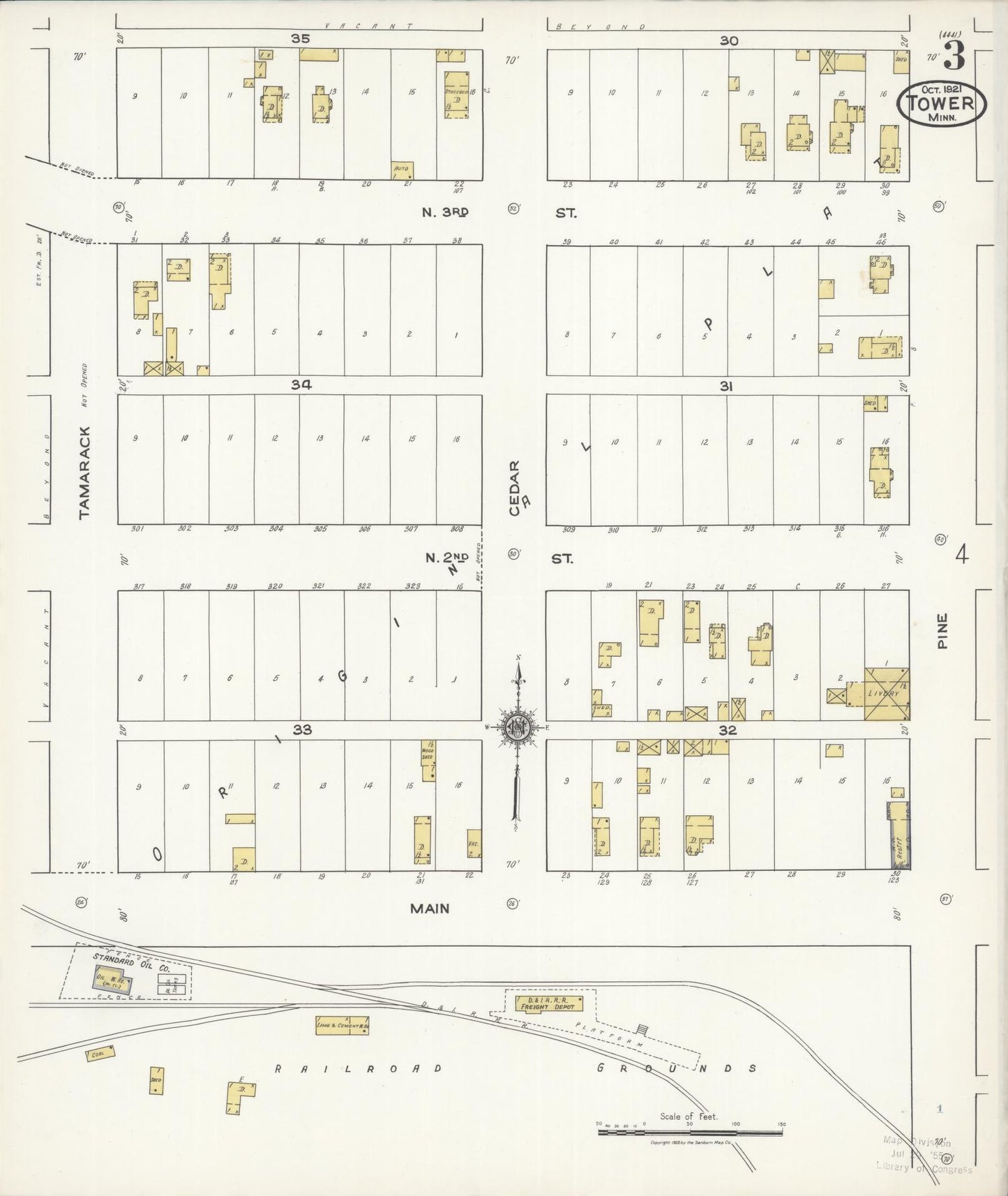 Sanborn Fire Insurance Map from Tower, Saint Louis County, Minnesota (1921), Sheet #0003 - Complete Map Set gallery image, historic Sanborn map, vintage wall art, Minnesota Minnesota