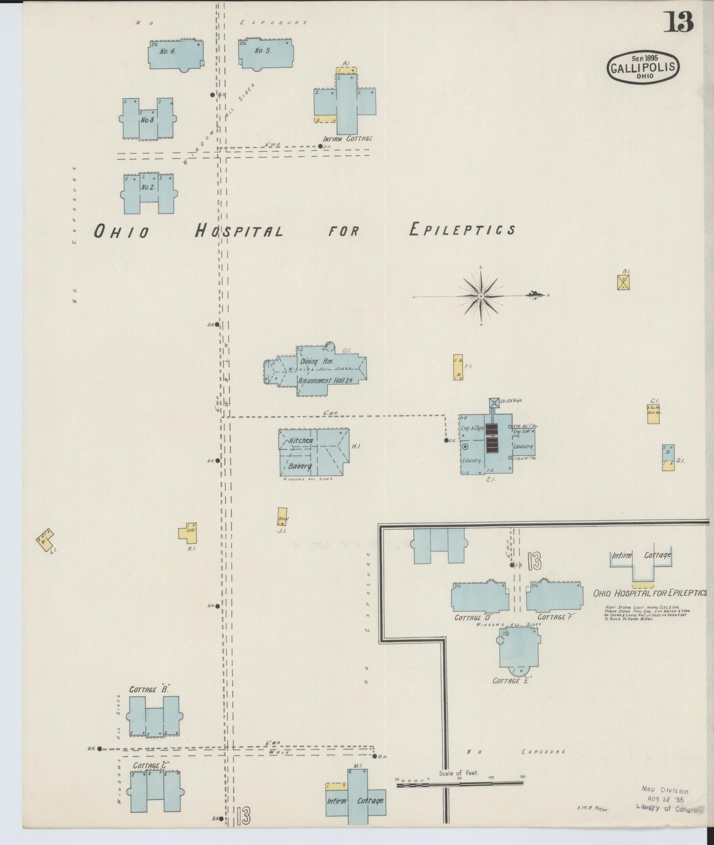 Sanborn Fire Insurance Map from Gallipolis, Gallia County, Ohio (1895), Sheet #0013 - Historic Sanborn Fire Insurance Map Print, vintage old map wall art, antique decor, genealogy gift, Ohio Ohio map