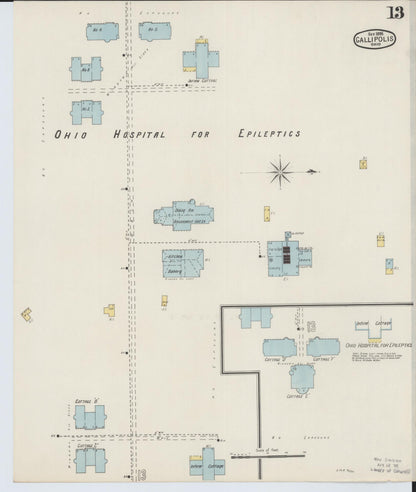 Sanborn Fire Insurance Map from Gallipolis, Gallia County, Ohio (1895), Sheet #0013 - Historic Sanborn Fire Insurance Map Print, vintage old map wall art, antique decor, genealogy gift, Ohio Ohio map