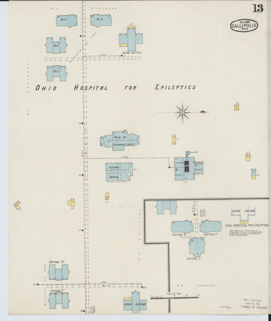 Sanborn Fire Insurance Map from Gallipolis, Gallia County, Ohio (1895), Sheet #0013 - Historic Sanborn Fire Insurance Map Print, vintage old map wall art, antique decor, genealogy gift, Ohio Ohio map