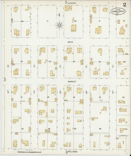 Sanborn Fire Insurance Map from Honey Grove, Fannin County, Texas (1897), Sheet #0002 - Historic Sanborn Fire Insurance Map Print, vintage old map wall art, antique decor, genealogy gift, Texas Texas map