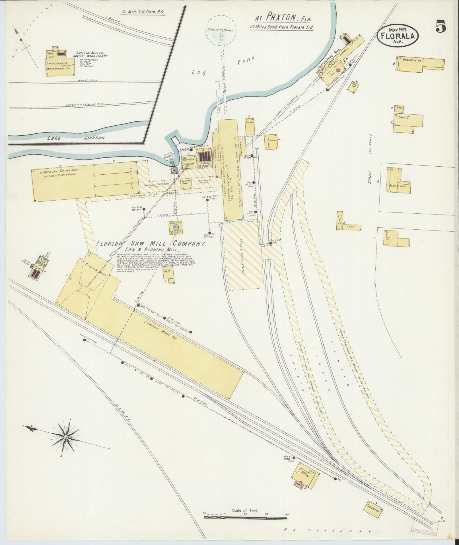 Sanborn Fire Insurance Map from Florala, Covington County, Alabama (1907), Sheet #0005 - Complete Map Set gallery image, historic Sanborn map, vintage wall art, Alabama Alabama