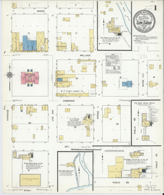 Sanborn Fire Insurance Map from San Saba, San Saba County, Texas (1912), Sheet #0001 - Complete Map Set gallery image, historic Sanborn map, vintage wall art, Texas Texas