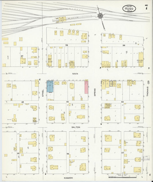 Sanborn Fire Insurance Map from Hugo, Choctaw County, Oklahoma (1911), Sheet #0007 - Historic Sanborn Fire Insurance Map Print, vintage old map wall art, antique decor, genealogy gift, Oklahoma Oklahoma map
