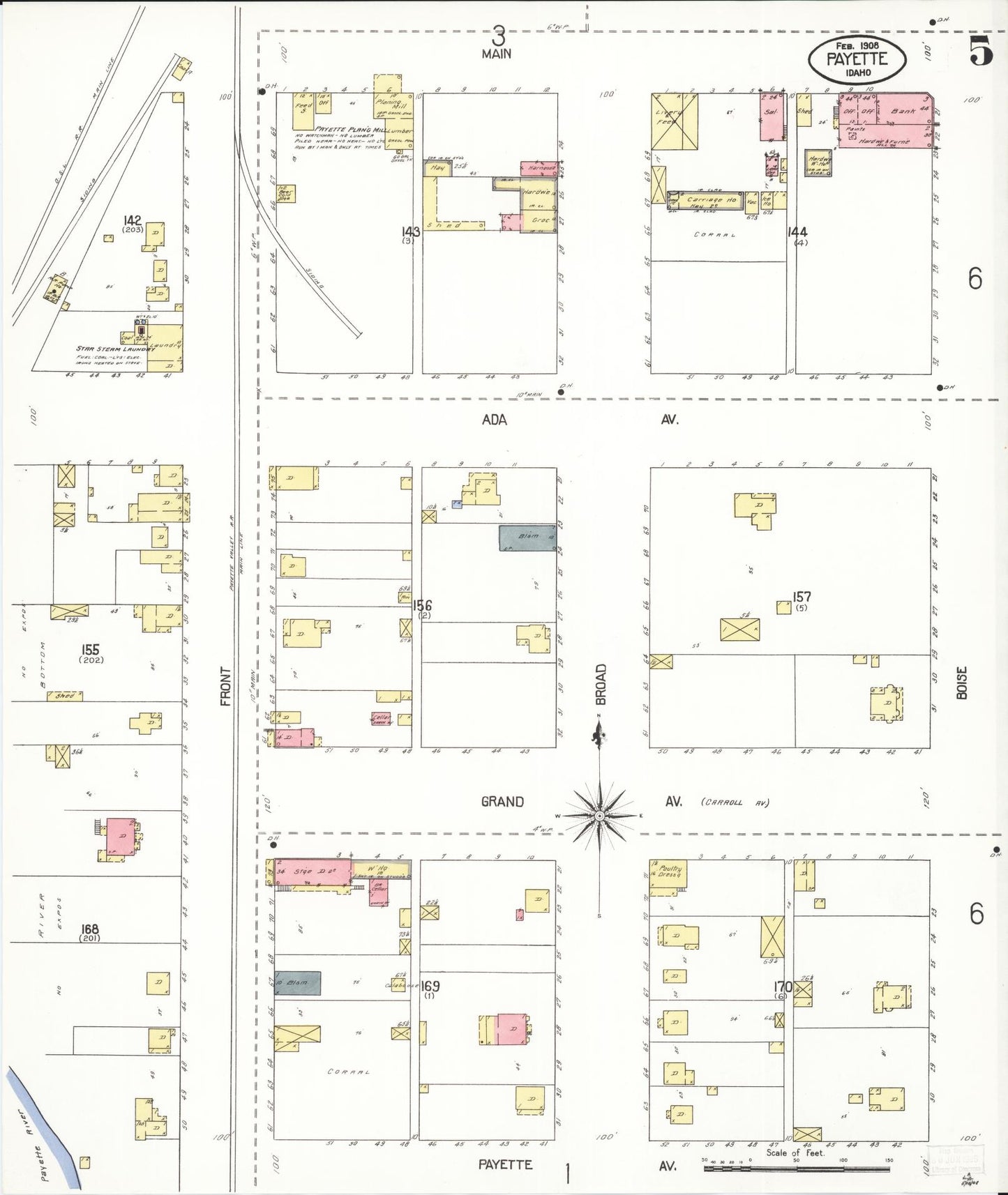 Sanborn Fire Insurance Map from Payette, Payette County, Idaho (1908), Sheet #0005 - Complete Map Set gallery image, historic Sanborn map, vintage wall art, Idaho Idaho