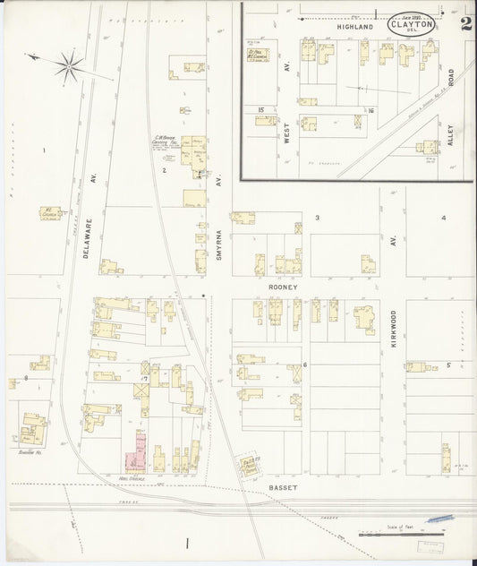 Sanborn Fire Insurance Map from Clayton, Kent County, Delaware (1897), Sheet #0002 - Historic Sanborn Fire Insurance Map Print, vintage old map wall art, antique decor, genealogy gift, Delaware Delaware map