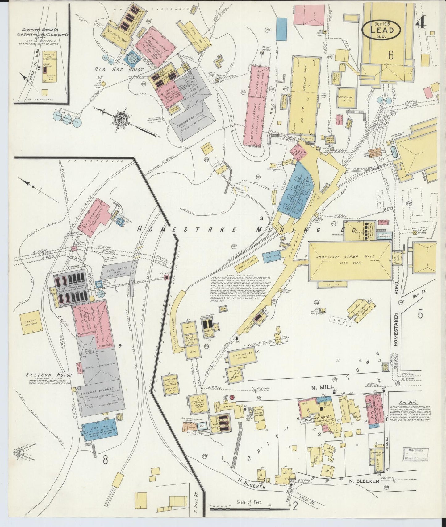 Sanborn Fire Insurance Map from Lead, Lawrence County, South Dakota (1915), Sheet #0004 - Complete Map Set gallery image, historic Sanborn map, vintage wall art, South Dakota South Dakota