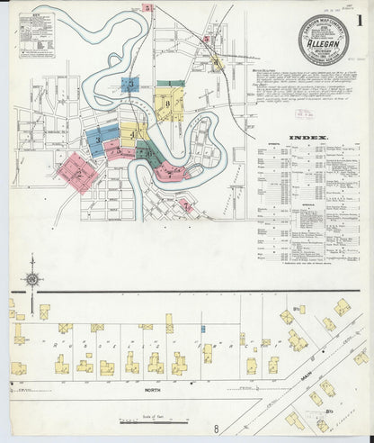 Sanborn Fire Insurance Map from Allegan, Allegan County, Michigan (1911), Sheet #0001 - Complete Map Set gallery image, historic Sanborn map, vintage wall art, Michigan Michigan