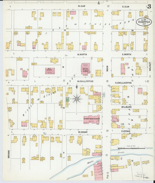 Sanborn Fire Insurance Map from Cedarville, Greene County, Ohio (1901), Sheet #0003 - Historic Sanborn Fire Insurance Map Print, vintage old map wall art, antique decor, genealogy gift, Ohio Ohio map