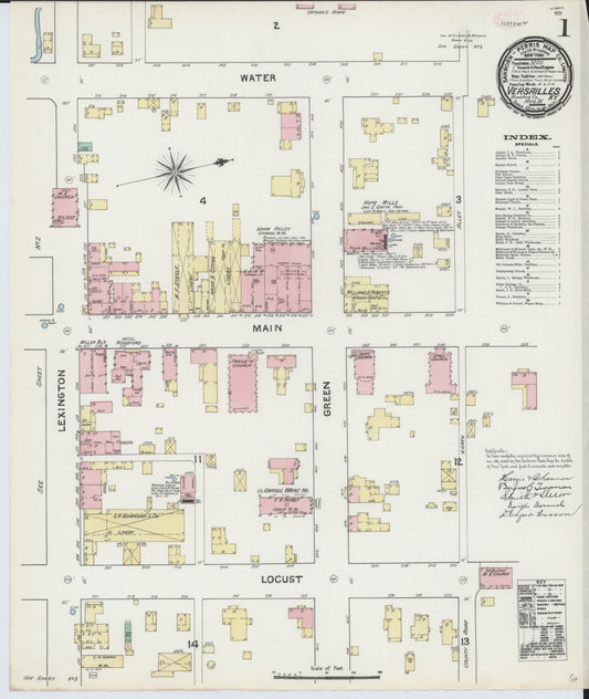 Sanborn Fire Insurance Map from Versailles, Woodford County, Kentucky (1891), Sheet #0001 - Complete Map Set gallery image, historic Sanborn map, vintage wall art, Kentucky Kentucky
