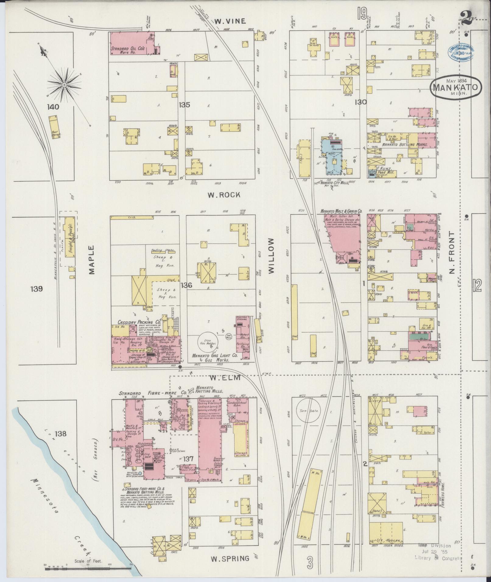 Sanborn Fire Insurance Map from Mankato, Blue Earth County, Minnesota (1894), Sheet #0002 - Complete Map Set gallery image, historic Sanborn map, vintage wall art, Minnesota Minnesota