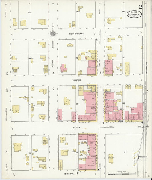 Sanborn Fire Insurance Map from Hempstead, Waller County, Texas (1912), Sheet #0002 - Historic Sanborn Fire Insurance Map Print, vintage old map wall art, antique decor, genealogy gift, Texas Texas map