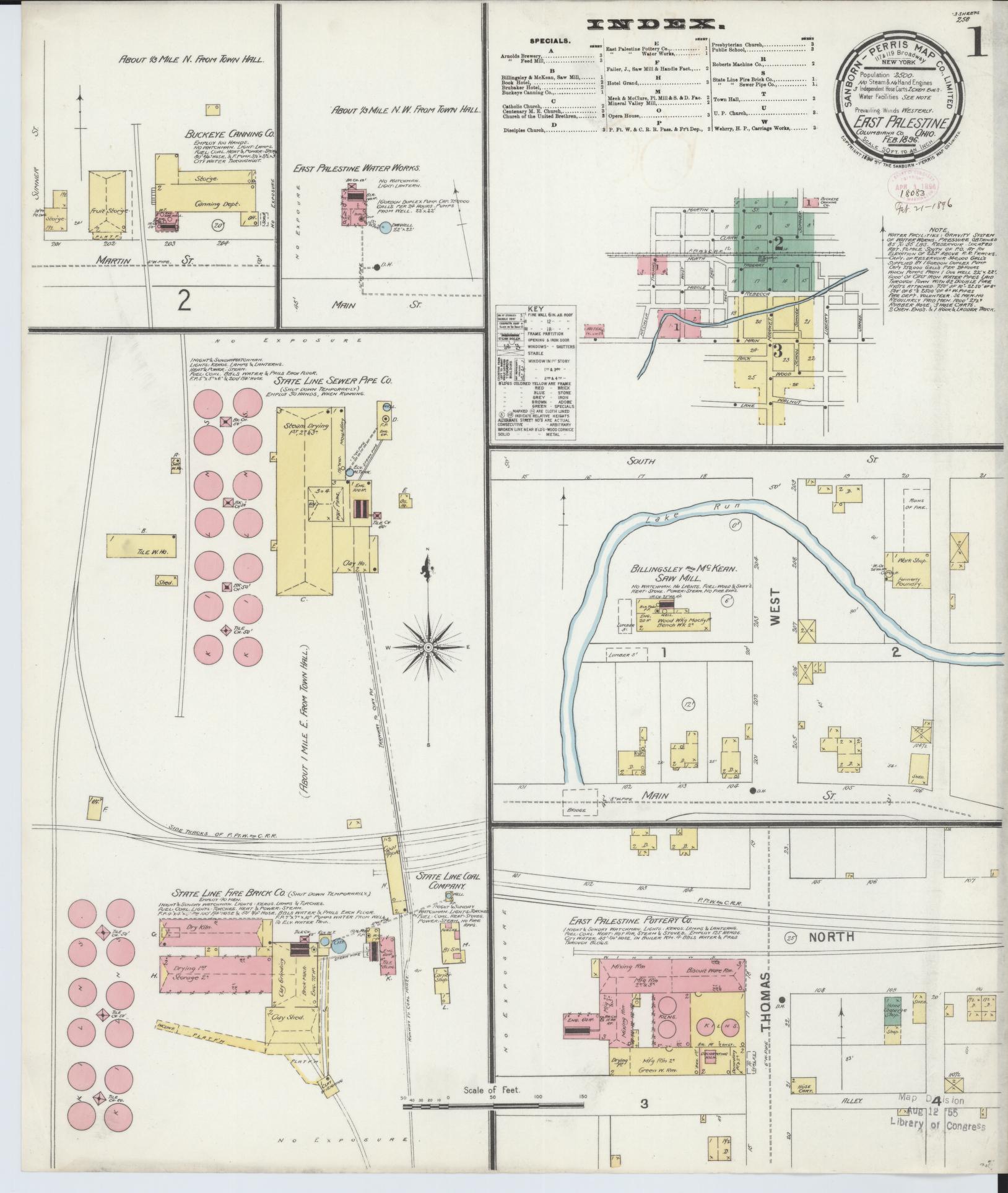 Sanborn Fire Insurance Map from East Palestine, Columbiana County, Ohio (1896), Sheet #0001 - Historic Sanborn Fire Insurance Map Print, vintage old map wall art, antique decor, genealogy gift, Ohio Ohio map