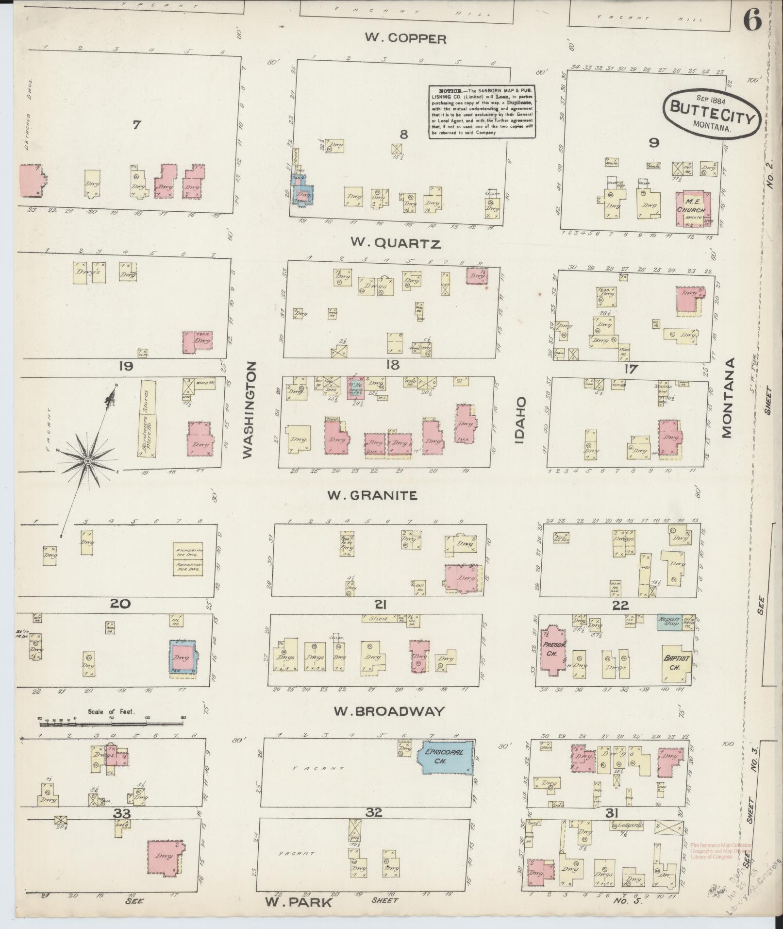 Sanborn Fire Insurance Map from Butte, Silver Bow County, Montana (1884), Sheet #0006 - Historic Sanborn Fire Insurance Map Print, vintage old map wall art, antique decor, genealogy gift, Montana Montana map