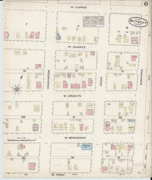 Sanborn Fire Insurance Map from Butte, Silver Bow County, Montana (1884), Sheet #0006 - Historic Sanborn Fire Insurance Map Print, vintage old map wall art, antique decor, genealogy gift, Montana Montana map