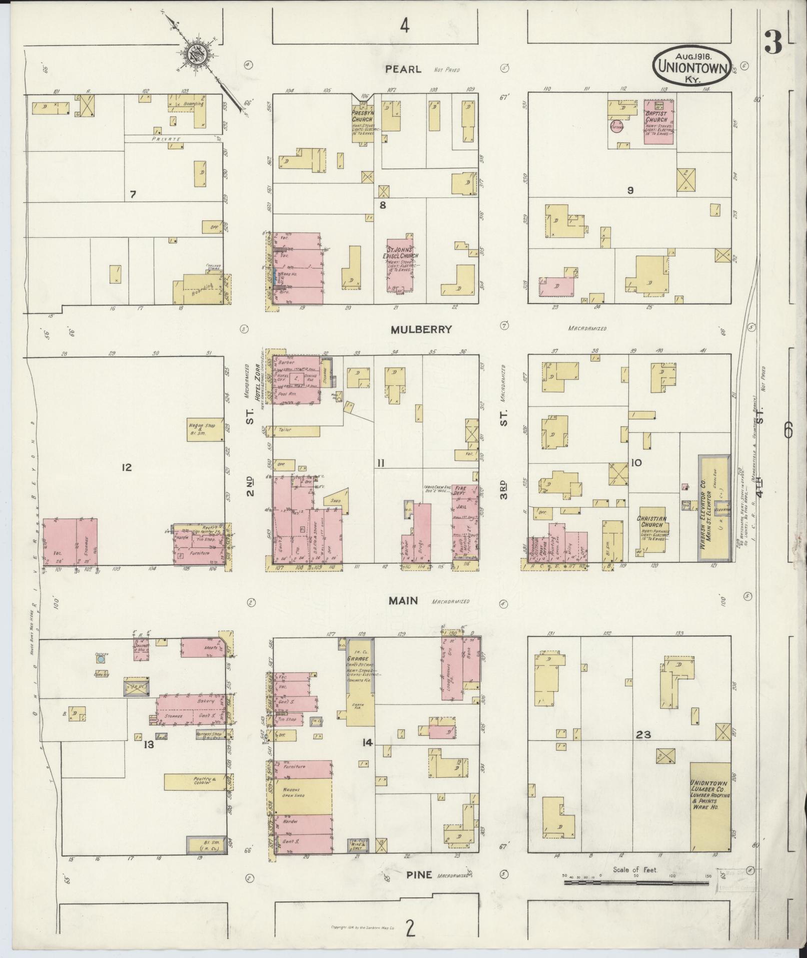 Sanborn Fire Insurance Map from Uniontown, Union County, Kentucky (1916), Sheet #0003 - Complete Map Set gallery image, historic Sanborn map, vintage wall art, Kentucky Kentucky