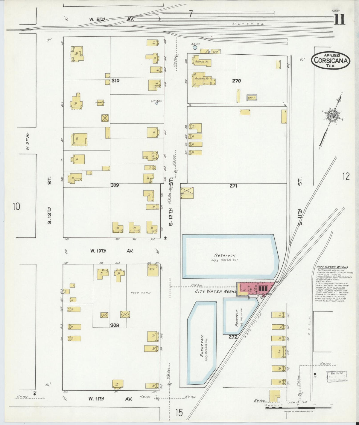 Sanborn Fire Insurance Map from Corsicana, Navarro County, Texas (1921), Sheet #0011 - Complete Map Set gallery image, historic Sanborn map, vintage wall art, Texas Texas