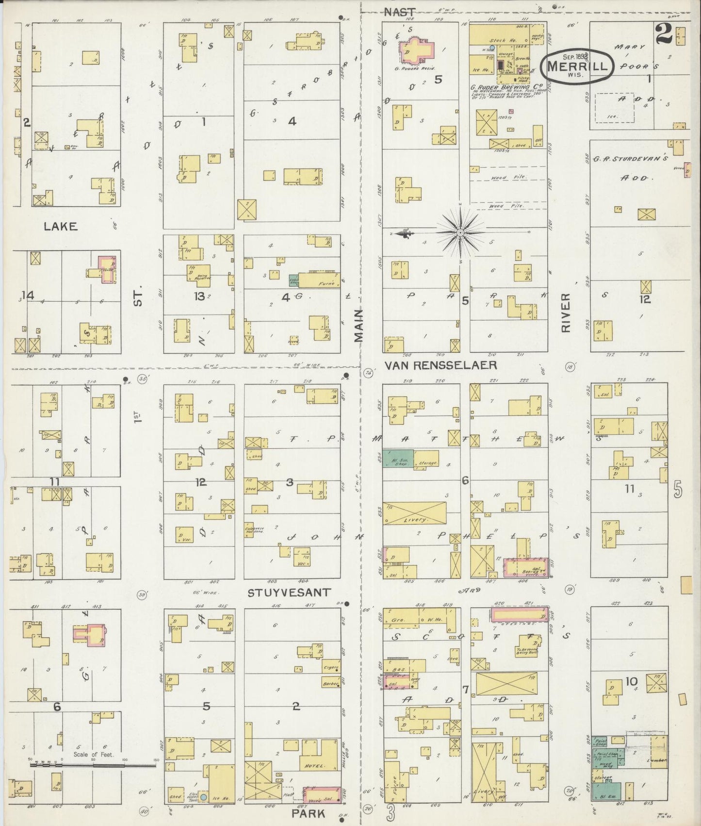 Sanborn Fire Insurance Map from Merrill, Lincoln County, Wisconsin (1892), Sheet #0002 - Complete Map Set gallery image, historic Sanborn map, vintage wall art, Wisconsin Wisconsin