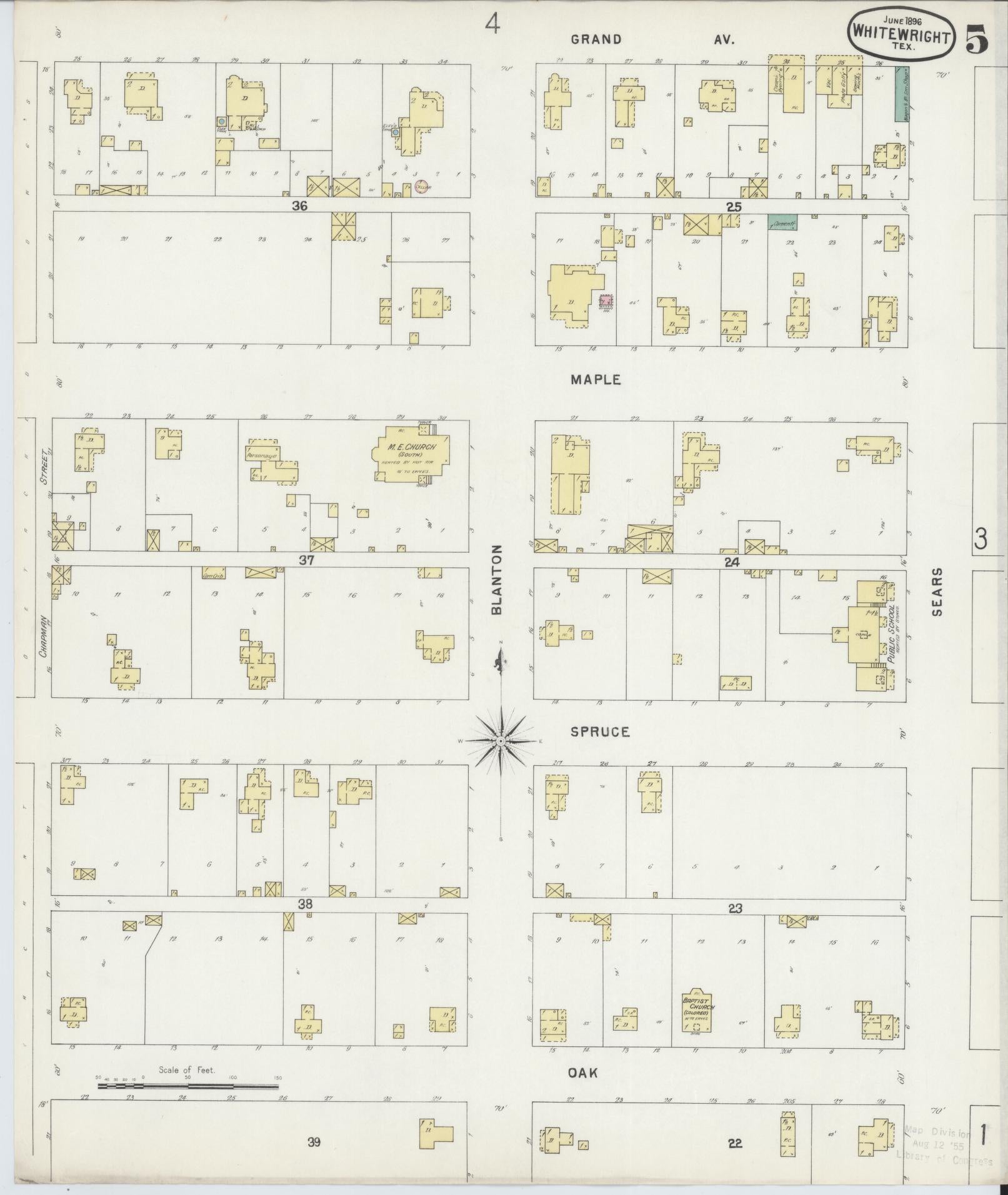 Sanborn Fire Insurance Map from Whitewright, Grayson County, Texas (1896), Sheet #0005 - Complete Map Set gallery image, historic Sanborn map, vintage wall art, Texas Texas