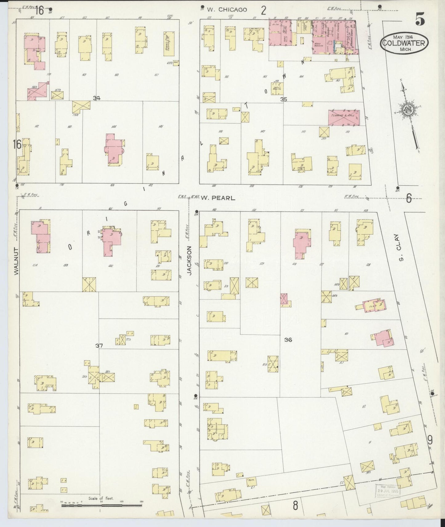 Sanborn Fire Insurance Map from Coldwater, Branch County, Michigan (1914), Sheet #0005 - Complete Map Set gallery image, historic Sanborn map, vintage wall art, Michigan Michigan