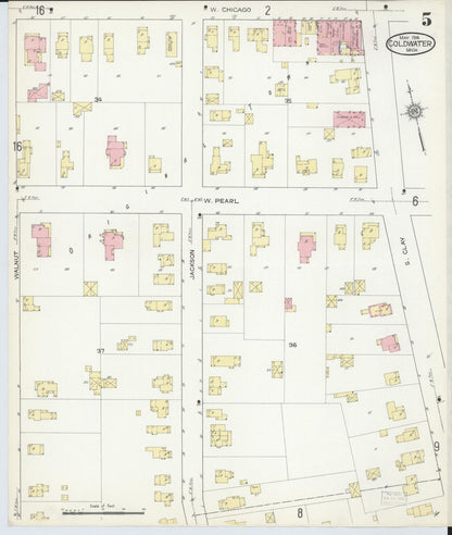 Sanborn Fire Insurance Map from Coldwater, Branch County, Michigan (1914), Sheet #0005 - Complete Map Set gallery image, historic Sanborn map, vintage wall art, Michigan Michigan