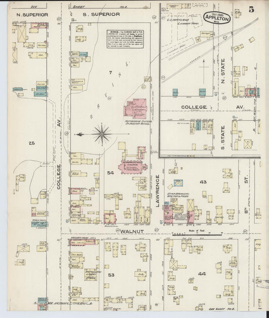 Sanborn Fire Insurance Map from Appleton, Outagamie County, Wisconsin (1883), Sheet #0005 - Historic Sanborn Fire Insurance Map Print, vintage old map wall art, antique decor, genealogy gift, Wisconsin Wisconsin map