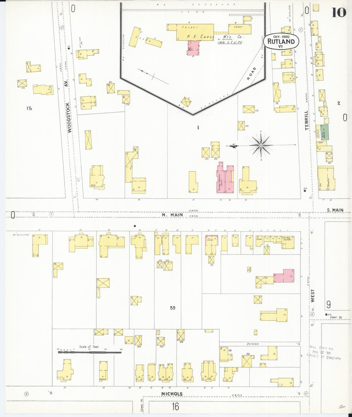 Sanborn Fire Insurance Map from Rutland, Rutland County, Vermont (1900), Sheet #0010 - Historic Sanborn Fire Insurance Map Print, vintage old map wall art, antique decor, genealogy gift, Vermont Vermont map