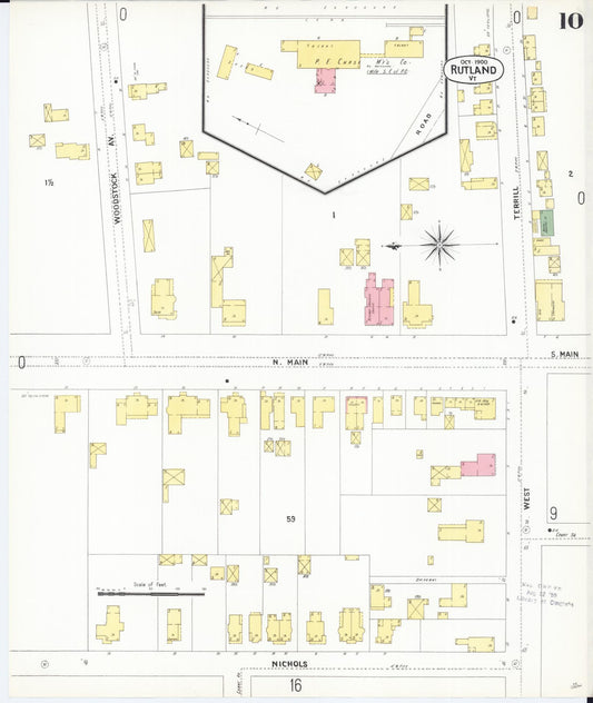 Sanborn Fire Insurance Map from Rutland, Rutland County, Vermont (1900), Sheet #0010 - Historic Sanborn Fire Insurance Map Print, vintage old map wall art, antique decor, genealogy gift, Vermont Vermont map