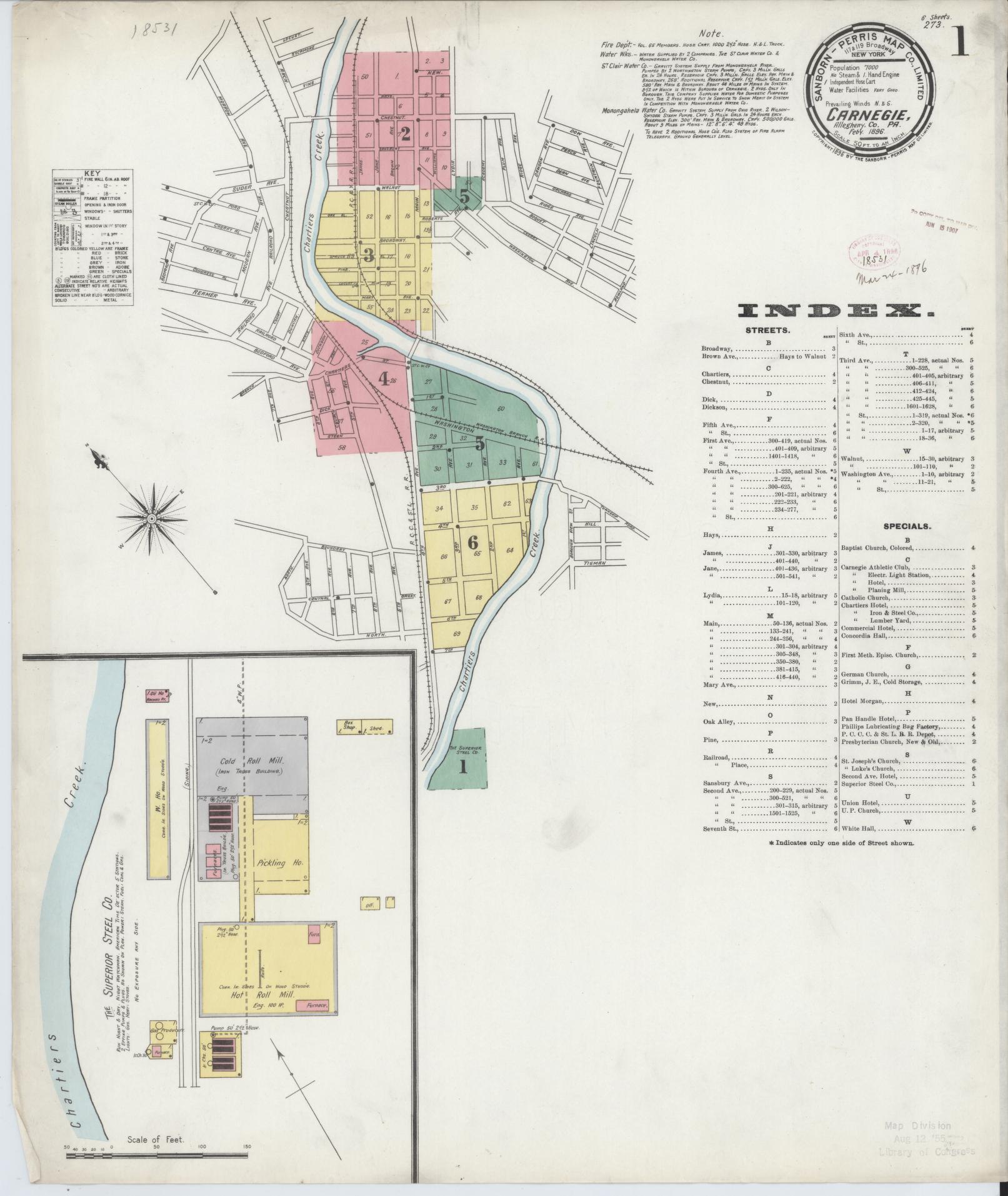 Sanborn Fire Insurance Map from Carnegie, Allegheny County, Pennsylvania (1896), Sheet #0001 - Historic Sanborn Fire Insurance Map Print, vintage old map wall art, antique decor, genealogy gift, Pennsylvania Pennsylvania map