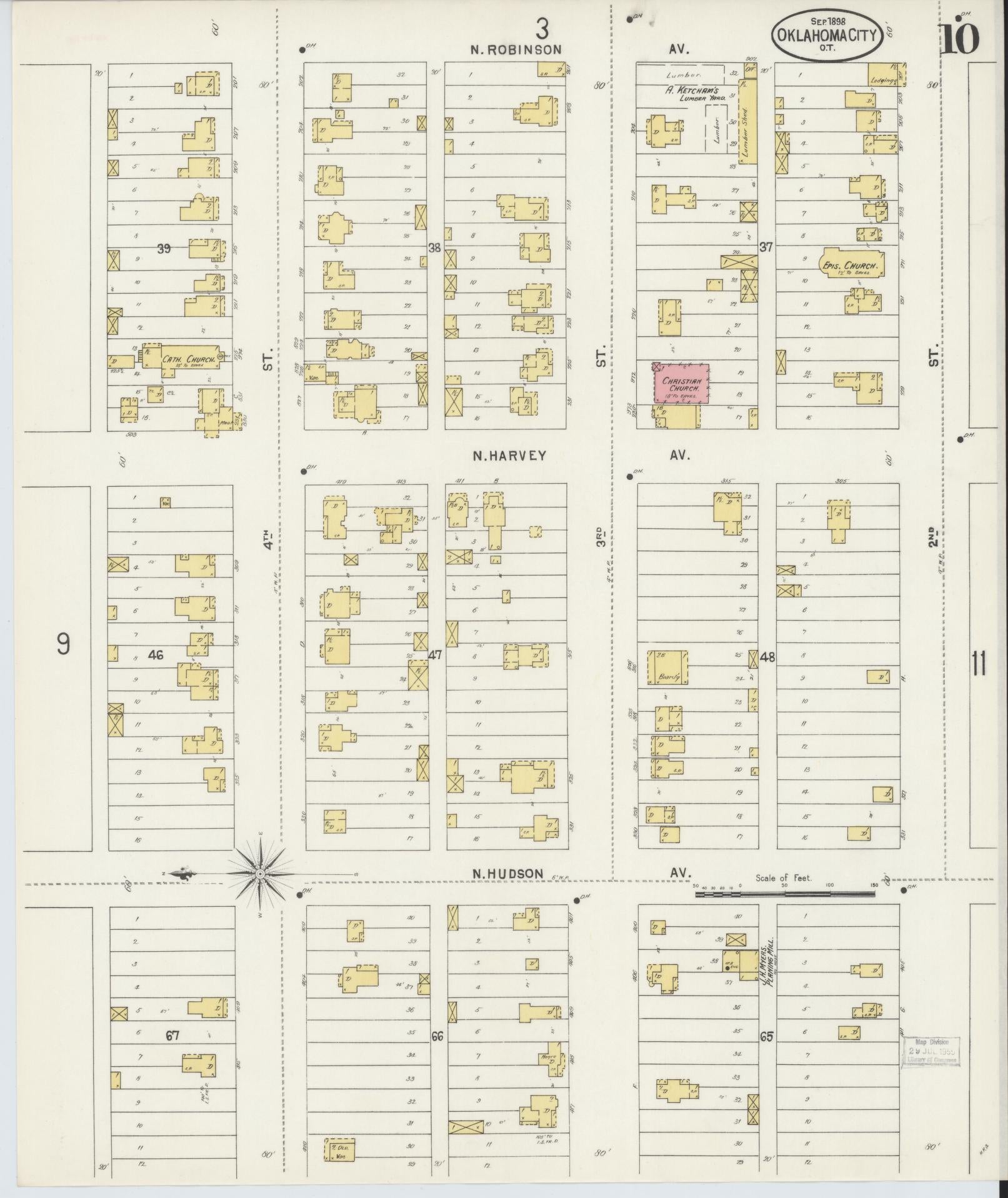 Sanborn Fire Insurance Map from Oklahoma City, Oklahoma County, Oklahoma (1898), Sheet #0010 - Complete Map Set gallery image, historic Sanborn map, vintage wall art, Oklahoma City Oklahoma