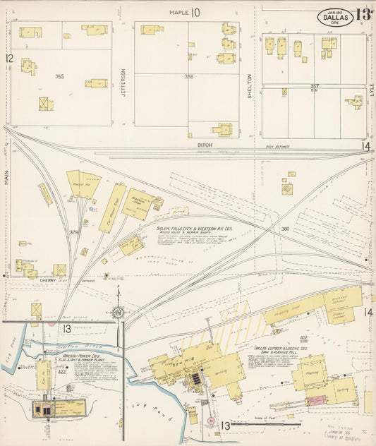 Sanborn Fire Insurance Map from Dallas, Polk County, Oregon (1913), Sheet #0013 - Historic Sanborn Fire Insurance Map Print, vintage old map wall art, antique decor, genealogy gift, Oregon Oregon map