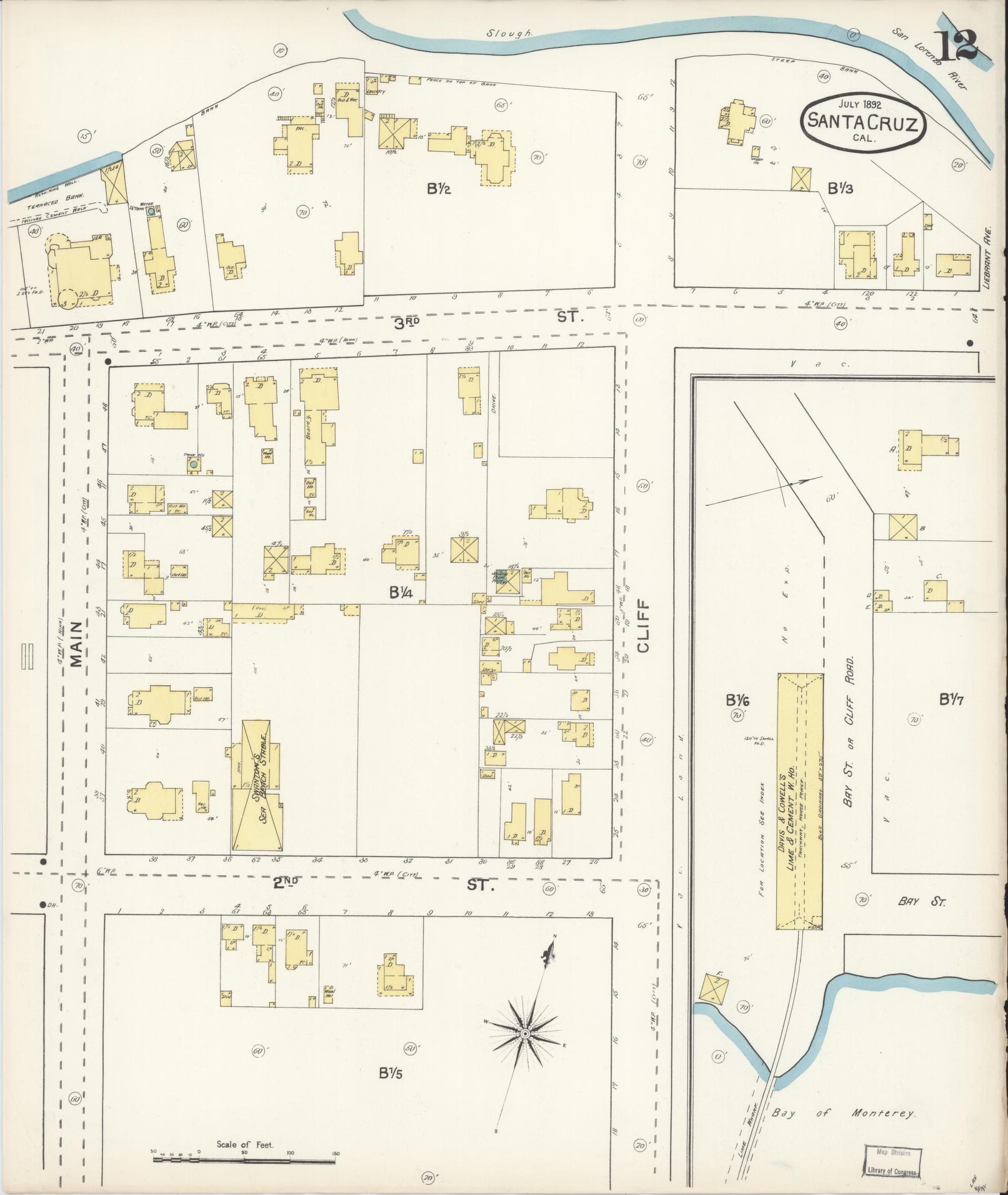 Sanborn Fire Insurance Map from Santa Cruz, Santa Cruz County, California (1892), Sheet #0012 - Complete Map Set gallery image, historic Sanborn map, vintage wall art, California California