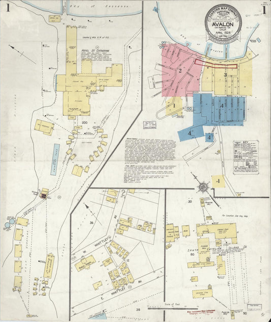 Sanborn Fire Insurance Map from Avalon, Los Angeles County, California (1924), Sheet #0001 - Historic Sanborn Fire Insurance Map Print, vintage old map wall art, antique decor, genealogy gift, California California map