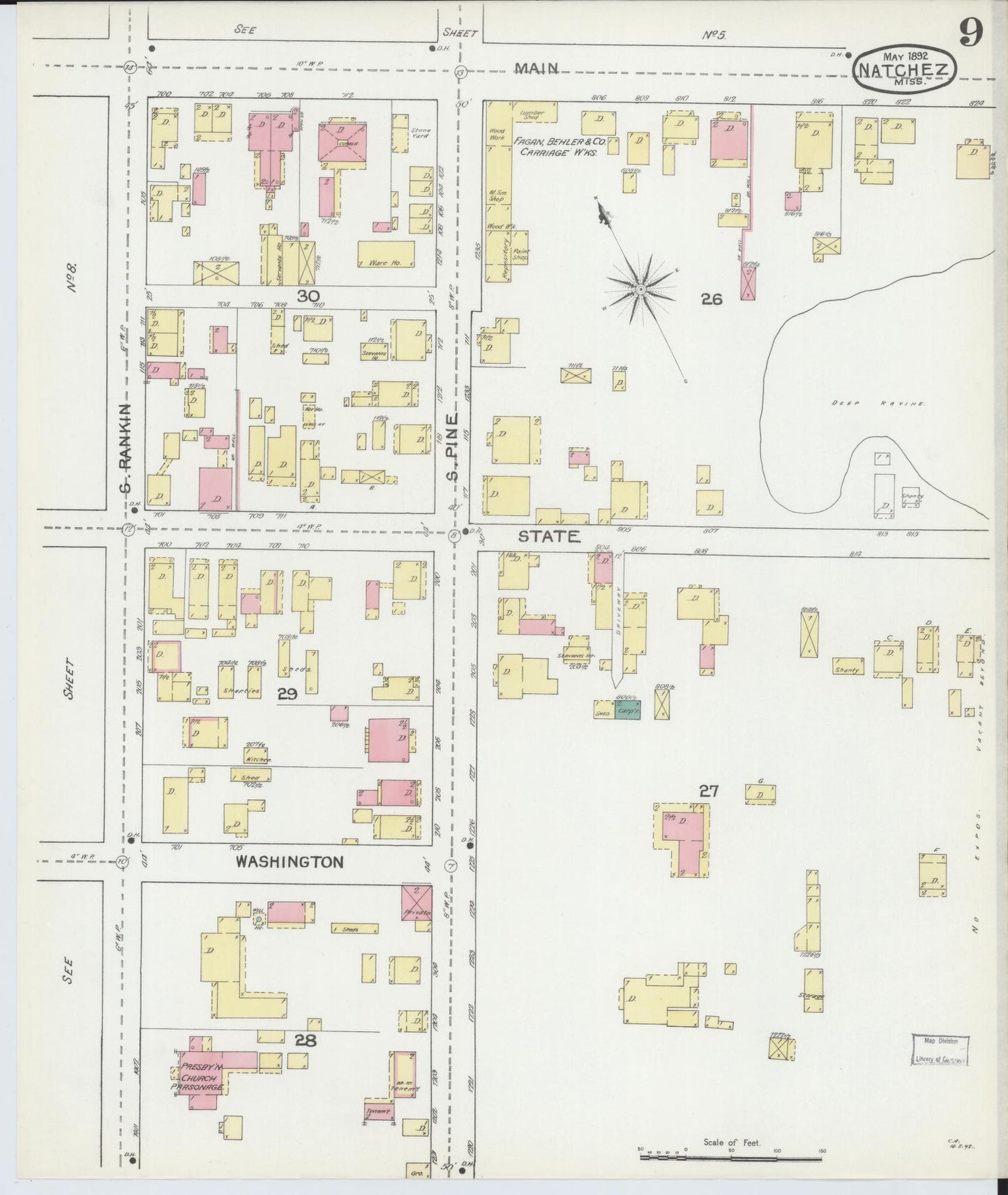 Sanborn Fire Insurance Map from Natchez, Adams County, Mississippi (1892), Sheet #0009 - Complete Map Set gallery image, historic Sanborn map, vintage wall art, Mississippi Mississippi