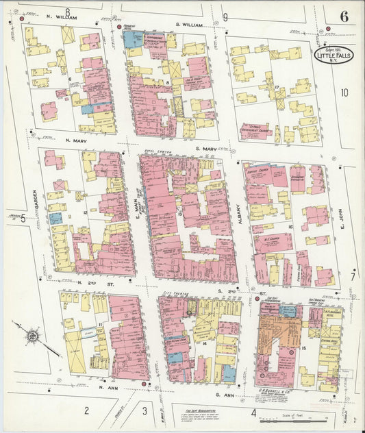 Sanborn Fire Insurance Map from Little Falls, Herkimer County, New York (1911), Sheet #0006 - Historic Sanborn Fire Insurance Map Print, vintage old map wall art, antique decor, genealogy gift, New York New York map