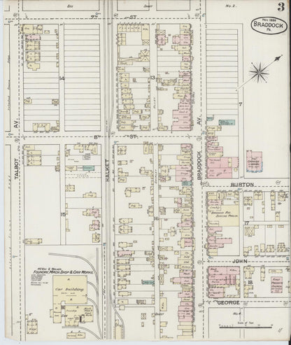 Sanborn Fire Insurance Map from Braddock, Allegheny County, Pennsylvania (1886), Sheet #0003 - Complete Map Set gallery image, historic Sanborn map, vintage wall art, Pennsylvania Pennsylvania