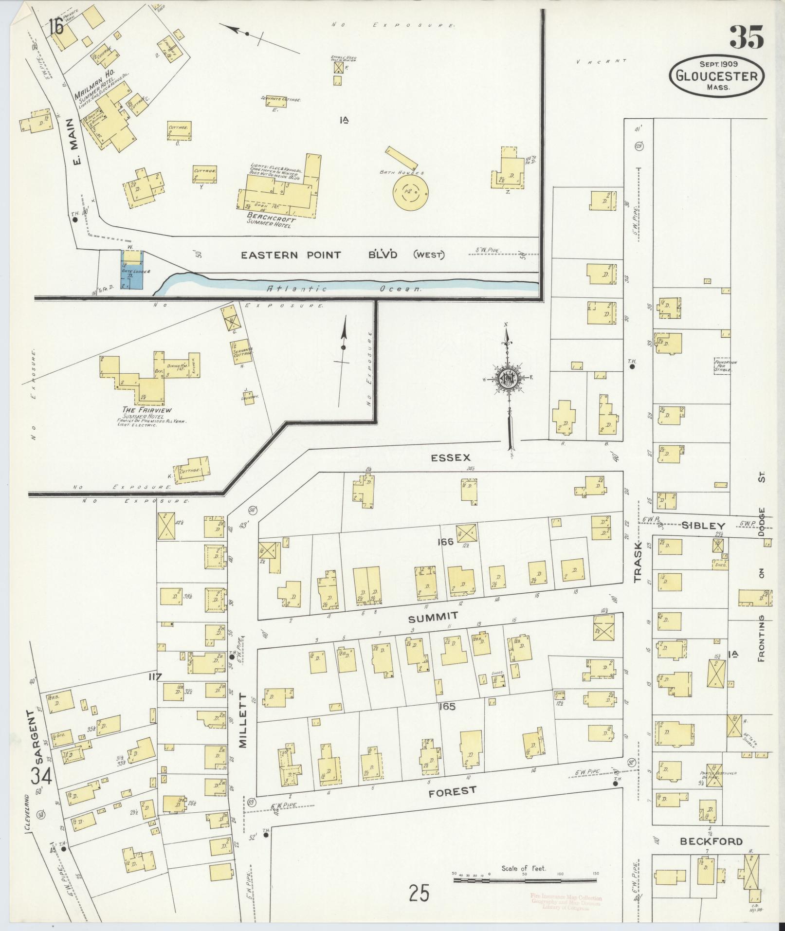 Sanborn Fire Insurance Map from Gloucester, Essex County, Massachusetts (1909), Sheet #0035 - Historic Sanborn Fire Insurance Map Print, vintage old map wall art, antique decor, genealogy gift, Massachusetts Massachusetts map