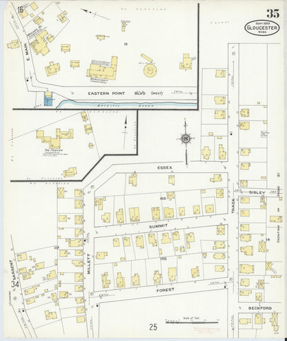 Sanborn Fire Insurance Map from Gloucester, Essex County, Massachusetts (1909), Sheet #0035 - Historic Sanborn Fire Insurance Map Print, vintage old map wall art, antique decor, genealogy gift, Massachusetts Massachusetts map