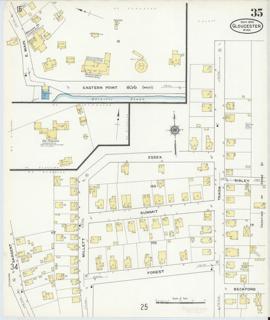 Sanborn Fire Insurance Map from Gloucester, Essex County, Massachusetts (1909), Sheet #0035 - Historic Sanborn Fire Insurance Map Print, vintage old map wall art, antique decor, genealogy gift, Massachusetts Massachusetts map