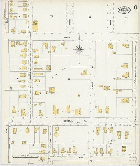 Sanborn Fire Insurance Map from Orlando, Orange County, Florida (1903), Sheet #0006 - Historic Sanborn Fire Insurance Map Print, vintage old map wall art, antique decor, genealogy gift, Florida Florida map