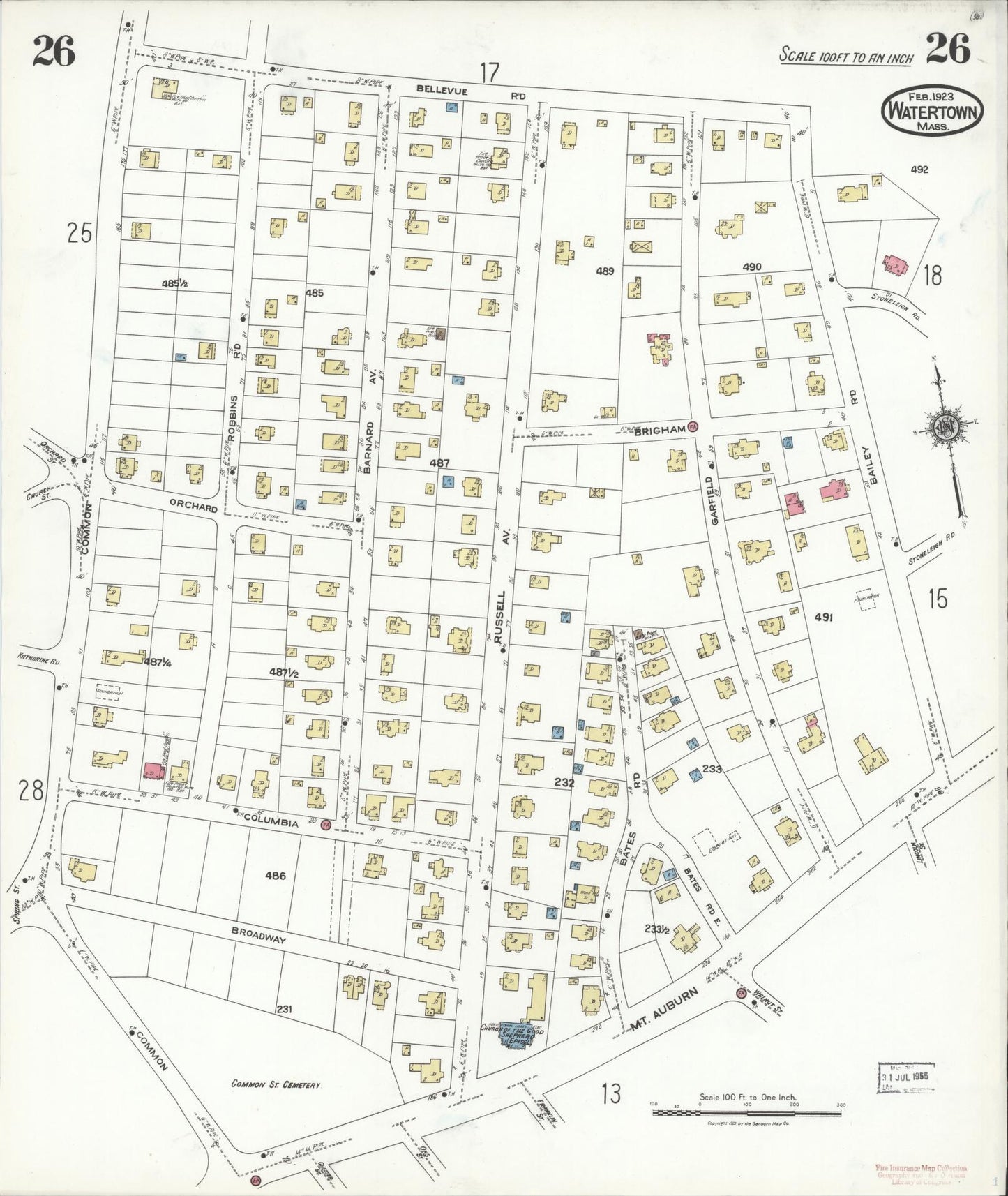 Sanborn Fire Insurance Map from Watertown, Middlesex County, Massachusetts (1923), Sheet #0026 - Complete Map Set gallery image, historic Sanborn map, vintage wall art, Massachusetts Massachusetts