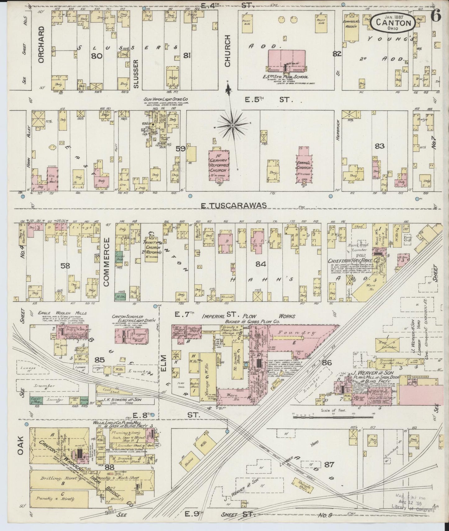 Sanborn Fire Insurance Map from Canton, Stark County, Ohio (1887), Sheet #0006 - Historic Sanborn Fire Insurance Map Print, vintage old map wall art, antique decor, genealogy gift, Ohio Ohio map