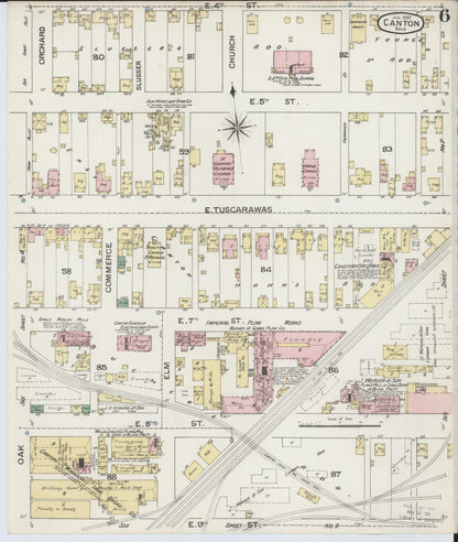 Sanborn Fire Insurance Map from Canton, Stark County, Ohio (1887), Sheet #0006 - Historic Sanborn Fire Insurance Map Print, vintage old map wall art, antique decor, genealogy gift, Ohio Ohio map