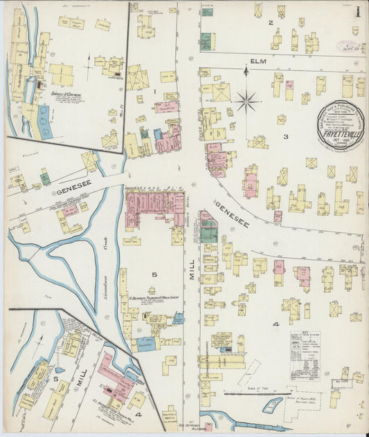 Sanborn Fire Insurance Map from Fayetteville, Onondaga County, New York (1885), Sheet #0001 - Historic Sanborn Fire Insurance Map Print, vintage old map wall art, antique decor, genealogy gift, New York New York map